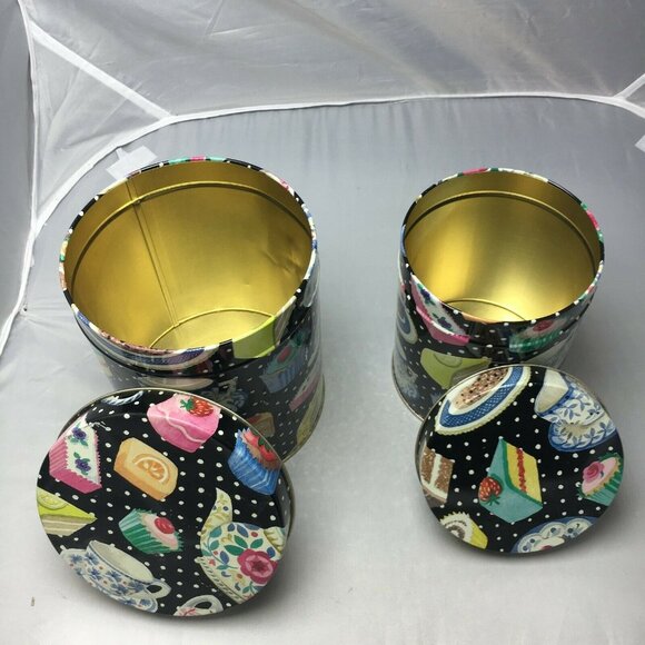 Vintage Department 56 Tea Party Nesting Set Cylinder Tins Polka Dot Cake Design - Picture 4 of 6